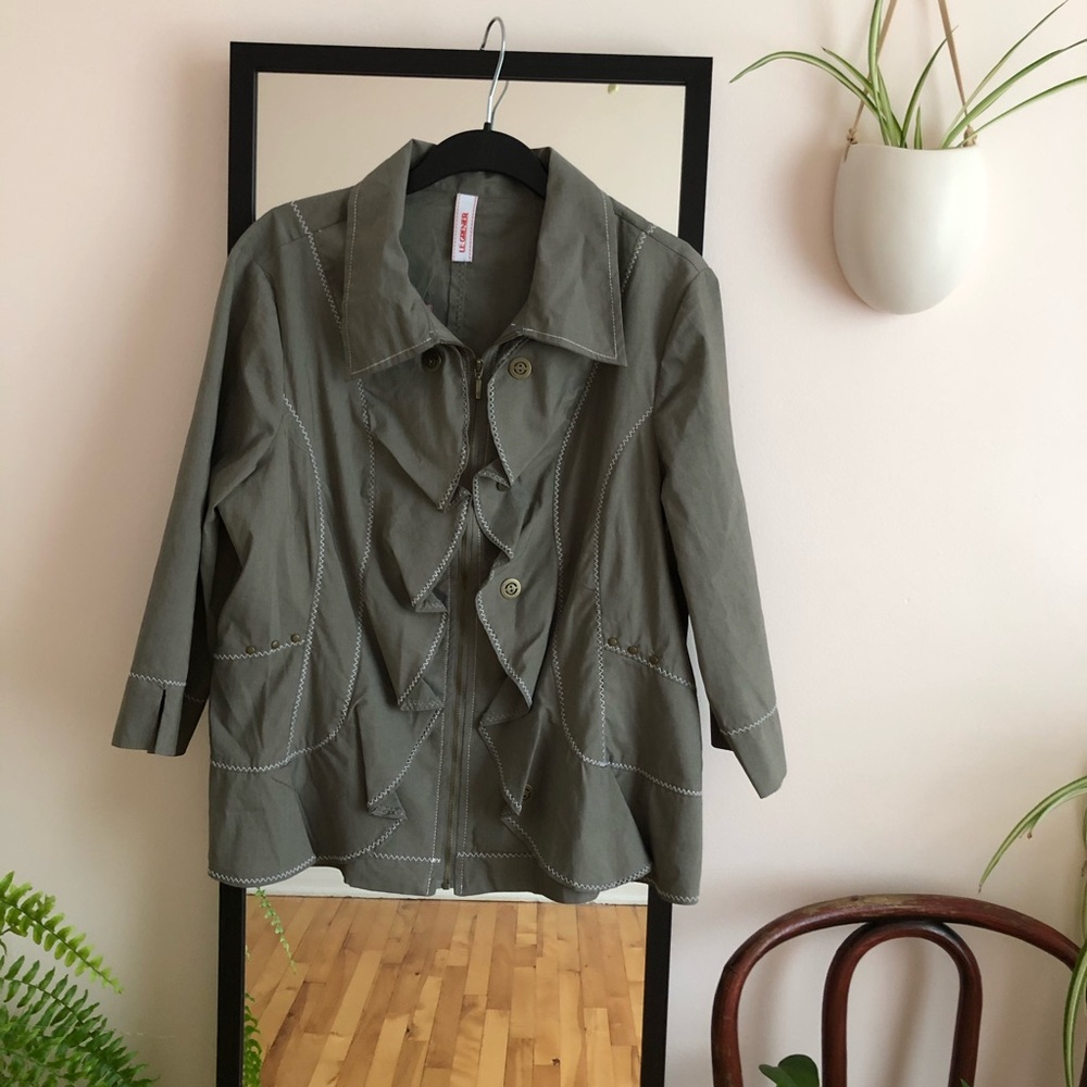 NWT Khaki Ruffle Front Blazer